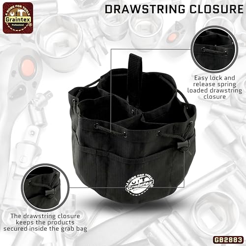 Graintex 18 Pockets Grab Bag Rip-stop Canvas Drawstring Closure, Small Part Organizer Pouch, Small Tools, Screws, Parts, Parachute Tool Bag for Efficient Storage - Black - color: Black