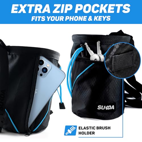 Chalk Bag for Rock Climbing - Rock Climbing Gifts Gear Accessories - Quick-Clip Belt, Large Zippered Pockets & Brush Holder - Weight Lifting, Gym, Bouldering, Disc Golf, Wall, Rock Climbing Chalk Bag - color: Blue
