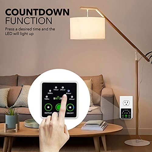 BN-LINK Smart Digital Countdown Timer, Repeat Cycle Timer with 3-Prong Grounded Outlet for Lamps, Light and Home Appliances, 15A/1875W ½ HP - style: Repeat Countdown Timer