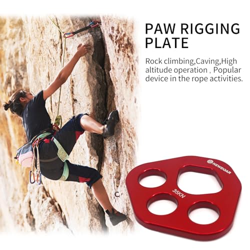 NewDoar Descender Plate 20KN Paw Rigging Plate 4 Holes Rock Climbing Gear(4 holes/20KN Red)