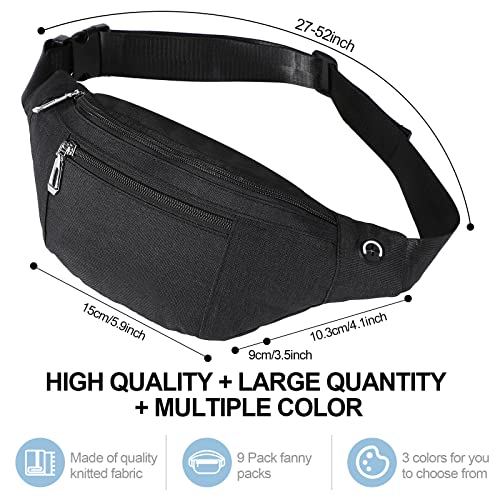 Amylove 9 Pcs Fanny Pack Bulk for Women Men with Adjustable Strap Waterproof Waist Packs for Travel Hiking Cycling Running Outdoor Sports(Black, Gray,Green,Classic Style)