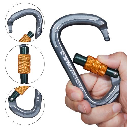 Auto Locking Rock Climbing Carabiner Clips, Heavy Duty Asymmetrical Carabiner Connector Used for Rappelling Rescue Outdoor Climbing, Mountaineer, Hammock, Camping - color: 28KN（2pack）