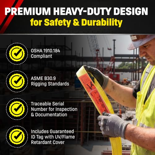 DD Sling (USA Made) 1" & 2" Widths by 4' to 12' Lengths In Listing, 2 Ply, Endless Nylon Lifting Slings, 900 webbing,, 6,400 lbs Vertical, 5,100 lbs Choker, 12,800 lbs Basket (USA Made Nylon) (1"x6') | 6,400 lb Vertical, 5,100 lb Choker, 12,800 lb Basket