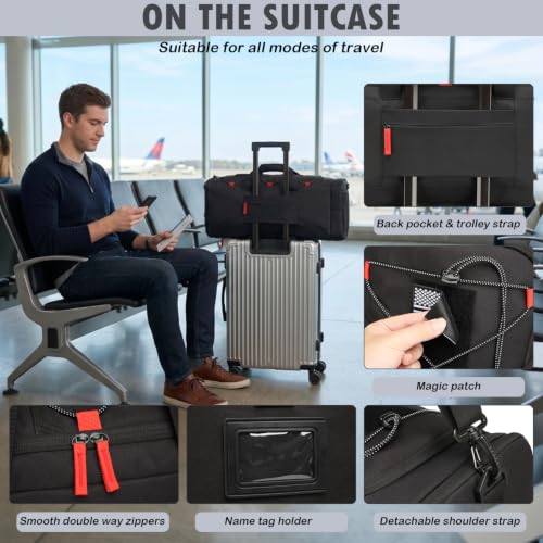 50L Tactical Gym Bag for Men and Women with Shoe & Laptop Compartment | Extra Large Duffle Bag, 3-in-1 Travel Sports Duffel Bags MOLLE Weekender Overnight Bag for Gym, Travel, Black+Red - color: Black+Red