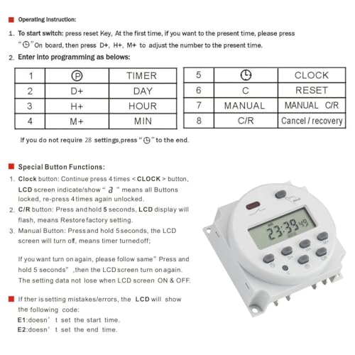 Baomain Time Switch Relay,Digital LCD Programmable Timer,12V DC/AC Input,200-250V 16A Output,28 Programs Daily/Weekly Schedule,CN101A for Lighting and Equipment Control - size: Timer without Cover