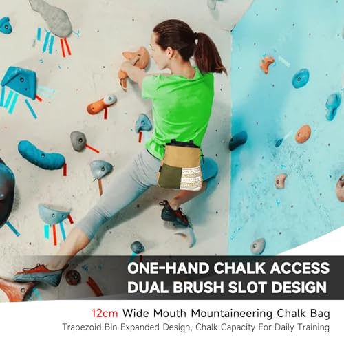 RiToEasysports Chalk Bag, Large Capacity Mountaineering with Trapezoidal Bottom Holds with Dual Hanging Points for Outdoor Sports - size: Large Khaki