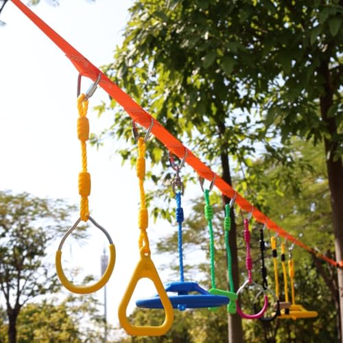 Ninja Rings Monkey Bars Swing Trapeze Bar Playground Swingset Rings Ninja Course for Kids Ninja Gymnastic Rings Backyard Ninjaline Obstacle Accessories (6 Color)