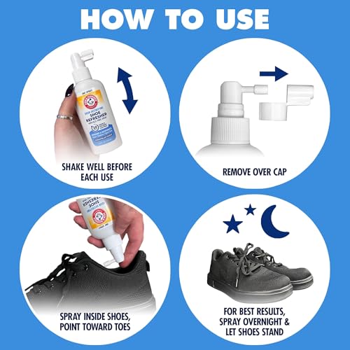 Arm & Hammer Shoe Refresher Spray, Odor Eliminator for Sneakers, 24 Odor & Wetness Control, Aerosol-Free Shoe Deodorizer Spray, Ocean Blast Scent, 3.4 oz - size: 3.4 Ounce (Pack of 1)