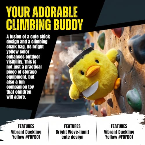 Cute Yellow Chick Plush Chalk Bag for Rock Climbing, Fluffy Animal Magnesium Pouch with Adjustable Strap, Novelty Chalk Bucket for Bouldering Gym Training