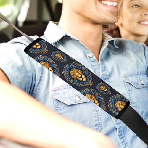 Soft Padded Seat Belt Shoulder Pad for Elderly Support, Stroller Pushchair High Chair, 2 Pack Black Gold Lion Animal Print Shoulder Harness Cover Neck and Shoulder Support - color: Pattern 205