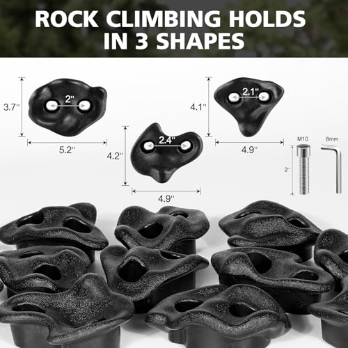 18PCS Climbing Holds for Kids,Large Climbing Holds for Play Set, Rock Wall Climbing Kit with Hardware for Indoor and Outdoor Climbing, Swingset - Adult Rock Wall Holds with Mounting Hardware (Black) - style: 18pcs Climbing Holds