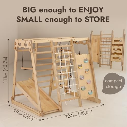 Goodevas Improves 9-in-1 Indoor Climbing Frame for Kids, Montessori Climbing Frame with Slide, Swing, Climbing Wall, Climbing Triangle - Playground for Nursery - size: Toddler Playground