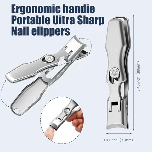 German Nail Clippers Set for Men & Women and Seniors | Large Wide Jaw Opening,Anti Splash Design,Ultra Sharp Stainless Steel heavy duty fingernail & toenail clippers (Silver) - size: Large Silver