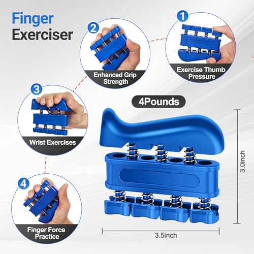 Grip Strength Trainer Kit (5 Pack) Adjustable Resistance Hand Gripper,Finger Exerciser,Hand Extension Exerciser,Stress Relief Ball and Forearm Workout Ring for Muscle Building Injury Recover - color: Blue