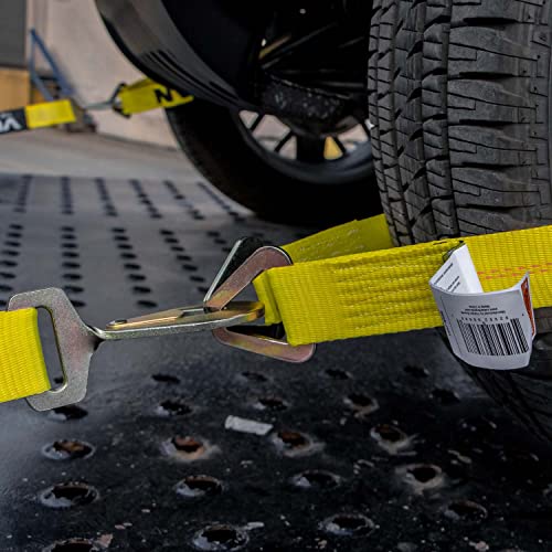 VULCAN Car Tie Down Axle Strap with Wear Pad - 2 Inch x 36 Inch - 4 Pack - Classic Yellow - 3,300 Pound Safe Working Load - size: 2" x 36" Classic Yellow (4 Pack)