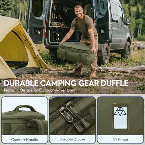 Haimont Heavy Duty Convertible Travel Duffel Backpack, Army Green, 60L | Shoe Compartment, Water-Resistant Tarpaulin, Wide U-Shaped Opening - color: Green, size: 60L