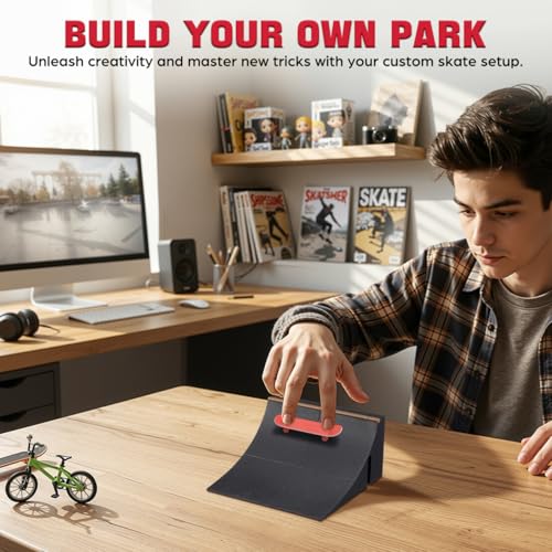 Fingerboard Park Kit Mini Finger Skateboard Ramp Obstacle Fingerboard Obstacle for Kids Skateboard Park Kit for Coordination Family Play 5.51 X 5.51 X 2.75 in