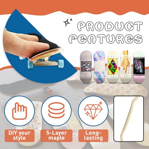 DIY Series Wooden Finger Skateboard, 5 PCS Unbranded Teak Fingerboards Design Your Style, 30mm x 100mm Handmade Wooden Fingerboard Decks