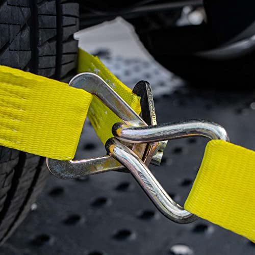 VULCAN Car Tie Down Axle Strap with Wear Pad - 2 Inch x 36 Inch - 4 Pack - Classic Yellow - 3,300 Pound Safe Working Load - size: 2" x 36" Classic Yellow (4 Pack)