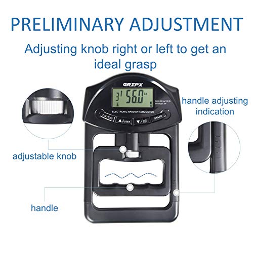 Digital Hand Dynamometer Grip Strength Measurement Meter Auto Capturing Electronic Hand Grip Power 198Lbs / 90Kgs - color: Black