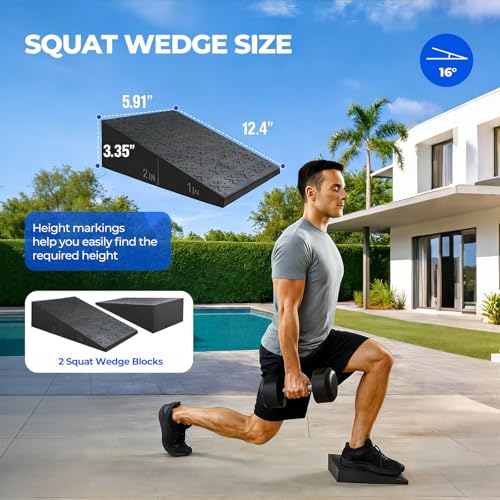 Squat Wedge Block for Weightlifting Workout, 2 Pcs Non-Slip Heel Elevated Squat Wedge, 500lbs Load Slant Board for Squats to Improve Squat Mobility Balance & Strength Performance, 12.0*6.1*3.4inch