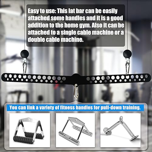 Multi-Grip LAT Pull Down Bar for Home Gym Fitness, Spreader Plate LAT Pulldown Attachments for Pulley System Cable Machine, Double to Single Cable Attachment Exercise Handle - color: Multi Hole Bar 3