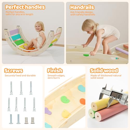 Pikler Triangle Set, 7-in-1 Foldable Toddler Climbing Toys, Indoor Playground for Kids, Montessori Climbing Set Gift, Wooden Baby Jungle Gym, for Toddlers 1-3 (Rainbow) - size: 7-in-1