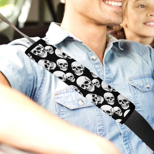 2 Pack Halloween White Skulls Black Car Seat Belt Pad Soft Padded Harness Pads Strap for Child, Car Seats Pushchair Strollers High Chair Pushchair, Anti-Slip Pad - color: Pattern 84