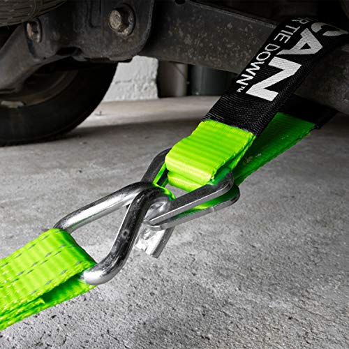 VULCAN Car Tie Down Axle Strap with Wear Pad - 2 Inch x 36 Inch - 4 Pack - High-Viz - 3,300 Pound Safe Working Load - size: 2" x 36" Hi Viz Green (4 Pack)