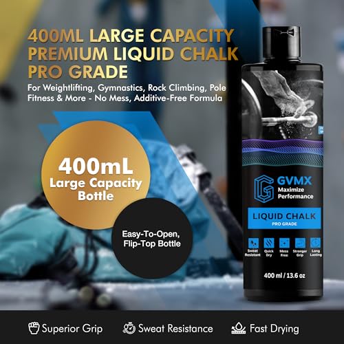 50ML/100ML/400ML Superior Grip Premium Liquid Chalk. Long Lasting Mess-Free Gym Chalk for Weightlifting, Gymnastics, Climbing. Fast Drying Refillable Gym Accessories. Package May Vary. - style: 400ML - 1 Pack