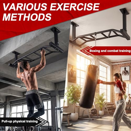 Generic 47 Inch Ceiling Mount Pull Up Bar Heavy Duty Multi-Grip Chin Up Bar Fitness Trainer for Garage/Home Gym and Strength Training Adjustable Height&Supports to 600 Lbs