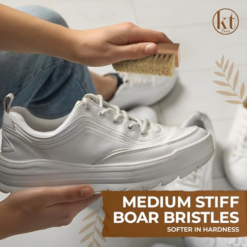 Small Shoe Cleaning Brush Set of 3 Brushes with Nylon, Boar and Horsehair Bristles, Wooden Sneaker Cleaner Brushes for Leather, Suede, Canvas, Textile, Bags and Accessories (3)