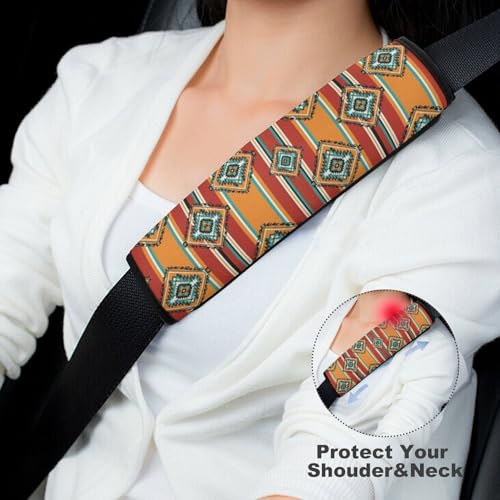 1 Pair Soft Padded Seat Belt Cover for Child, Most Cars, Southwestern Boho Brown Aztec Southwest Shoulder Harness Cover, Neck and Shoulder Support - color: Pattern 398