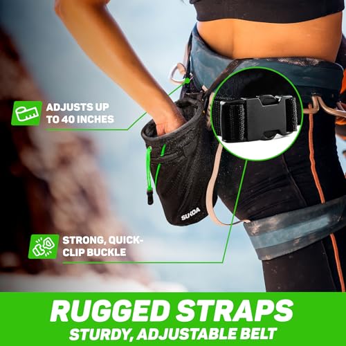 Chalk Bag for Rock Climbing - Rock Climbing Gifts Gear Accessories - Quick-Clip Belt, Large Zippered Pockets & Brush Holder - Weight Lifting, Gym, Bouldering, Disc Golf, Wall, Rock Climbing Chalk Bag - color: Green