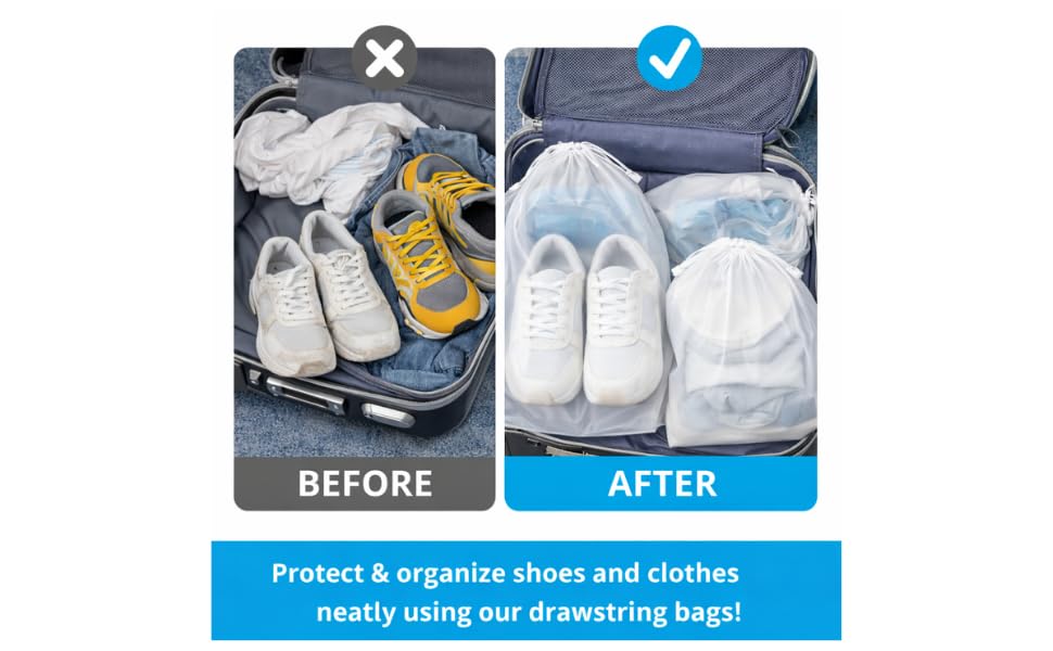 InfinitePack Large Transparent Shoe Bags for Travel, Portable Shoe Bags, Shoes Pouch Storage Organizer with Drawstring for Men & Women aClear Window Shoes Pouch with Rope - size: 18"x24"(100pcs)