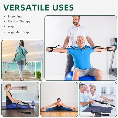 Abiarst Stretching Strap Yoga Straps for Physical Therapy, 10 Loops Non-Elastic Stretch Band for Pilates, Flexibility, Exercise and Gymnastics - color: 2-Pack (Black+Green)