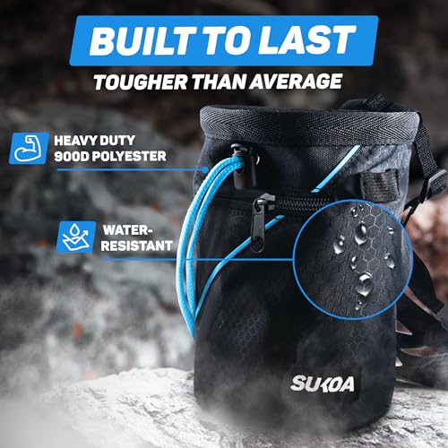 Chalk Bag for Rock Climbing - Rock Climbing Gifts Gear Accessories - Quick-Clip Belt, Large Zippered Pockets & Brush Holder - Weight Lifting, Gym, Bouldering, Disc Golf, Wall, Rock Climbing Chalk Bag - color: Blue