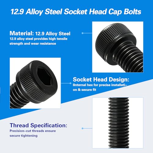 M10-1.5 x 70mm Socket Head Cap Screws, M10x1.5 Bolt, 12.9 Grade Alloy Steel, Allen Socket Drive, Black Oxide Finish, Half Thread, Quantity 6 - size: M10 x 70mm(6PCS)