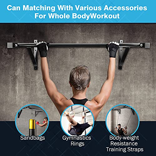 IRONWALLS Wall Mounted Pull Up Bar Heavy Duty, 500LBS Capacity | Wall Mount Chin Up Bar for Strength Training, Home Gym, Steel Upper Body Workout Equipment for Indoor Outdoor