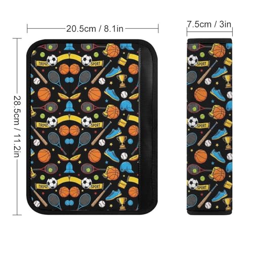 2 Pack Sports Basketball Football Baseball Tennis Ball Pattern Car Seat Straps Shoulder Pads Universal Fit Neck Strap Covers for Adults and Children, All Vehicles, Pressure Relief - color: Pattern 915