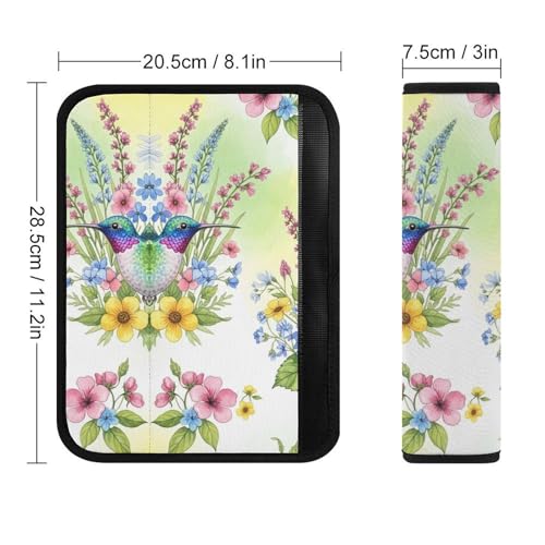 Universal Fit Watercolor Hummingbird Spring Flowers Seat Belt Shoulder Pad for Adult Use, Most Cars, 1 Pair Harness Pads Strap Anti-Slip Pad - color: Pattern 215