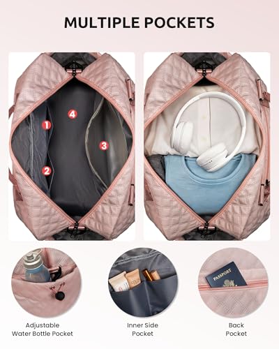 Birthday Gifts for Women-Letter Duffle Bag with Shoe Compartment | Personalized Weekender Bag, Overnight Bags for Women with Trolley Sleeve & Wet Pocket, Travel Bags with Makeup Bag (Letter D) - color: Pink, style: D