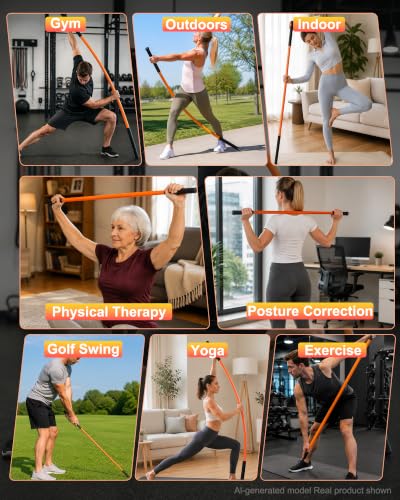 76"/76"/56" Yoga Stick, Stick for Mobility Training Stick with Anti-Skid & Tear-Resistant Rubber Sleeve, Stick for Mobility Bundle Improve Flexibility Strength, for Running Fitness Golf Pickleball