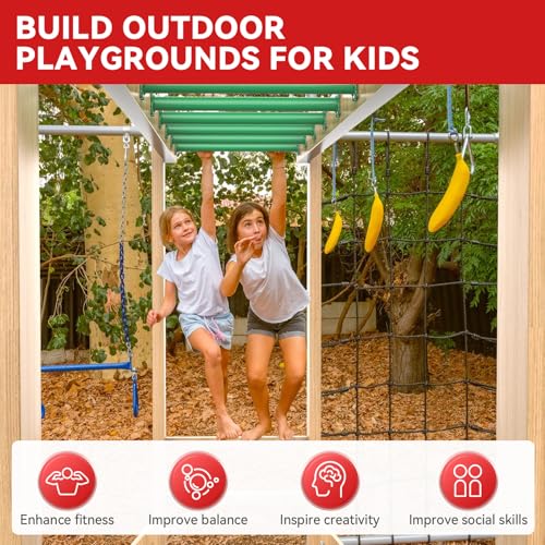 16.5 Inch Monkey Bars Kit Monkey Bar Ladder Rungs (Green, 12 Pcs) | Indoor Outdoor Metal Monkey Bars for Backyard - color: Green