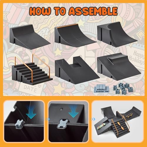 Finger Skateboard Ramps Sets DIY Assembly Mini Finger Skateboard 14 Pieces Fingerboard Skatepark for Kids Children Training Props Fingerboard Park
