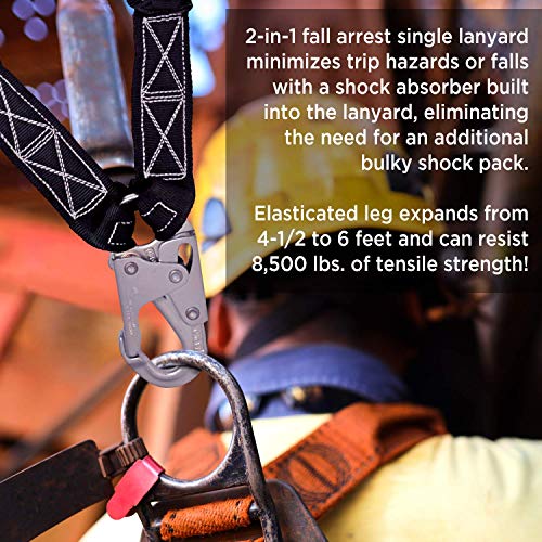 AFP 6FT Double Leg Internal Shock Absorbing Safety Fall Protection Lanyard with Dual Aluminum Pelican Rebar & Steel Snap Hook | Heavy-Duty Webbing | OSHA & ANSI Rated (Aluminum)
