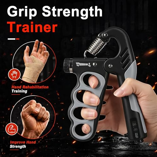 Grip Strength Trainer, Adjustable Resistance Hand Exerciser 11-220Lbs(5-100Kg), Hand Gripper Strengthener for Forearm Workout, 2 Pcs - color: Gray