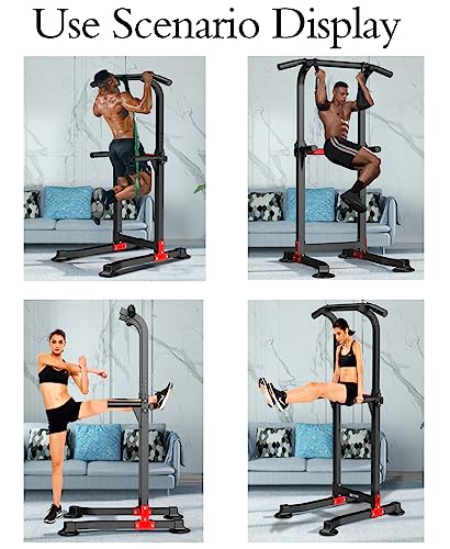 Power Tower Dip Station Pull Up Bar - Multi-Purpose Home Gym Equipment with Adjustable Height and Non-Slip Foot Pads - 330lbs/150kgs Capacity - color: Black (Basic Model)
