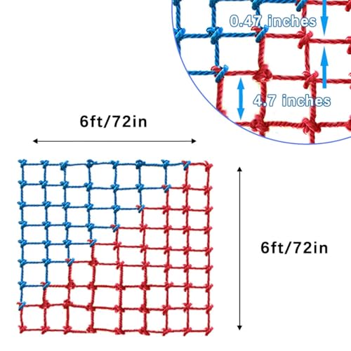 Climbing Cargo Net - Heavy Duty Large Military Net for Kids Outdoor, Safety Protection, Rope Ladder, Jungle Gyms, Swingset, Treehouse - Polyester Playground - size: 6ft x 6ft