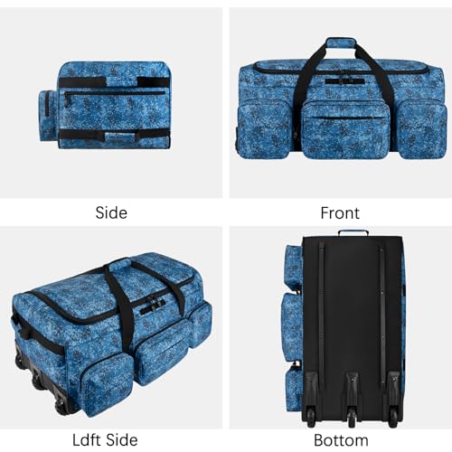 120L 3 Wheel Tactical Rolling Duffle Bag, Heavy Duty Military Deployment Luggage, 900D Waterproof Duffel for Camping Travel Outdoor Sports - color: Navy Blue